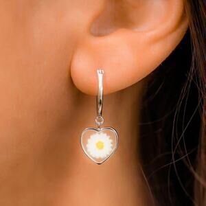 Pura Vida Heart Daisy Hoop Earrings | Silver Tone | NWT